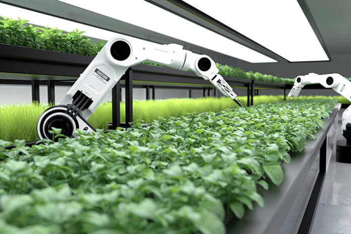 Smart robotic farmers concept, robot farmers, Agriculture techno